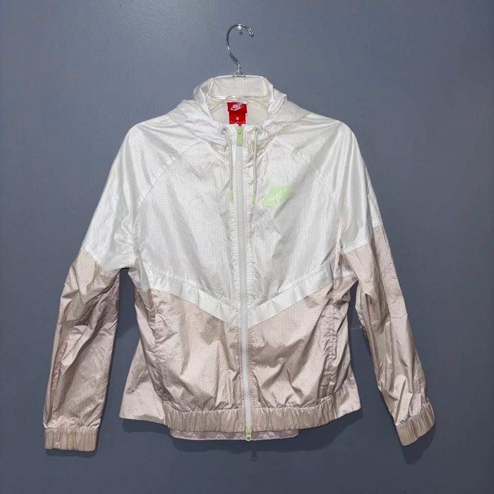 Nike Windrunner Jacket‎ Medium White Beige Polyester Hooded Full Zip Mesh Lined